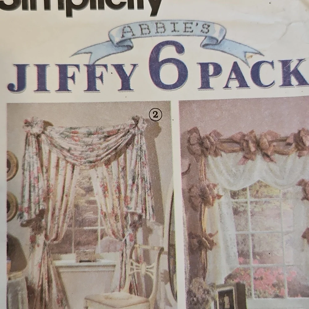 Simplicity Jiffy 6 Pack 7721 Pattern Curtains Drapery Window Topper Treatments